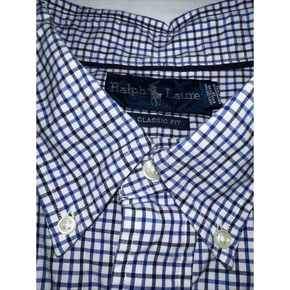 Ralph Lauren Classic Fit Men's Button Down Shirt Size XXL Blue Gingham Logo E11 - Picture 16 of 16